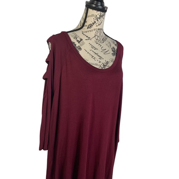 Love Delirious Women’s Plus Size 3X Blouse Cold Shoulder 3/4 Sleeve Burgundy NEW - Picture 5 of 10